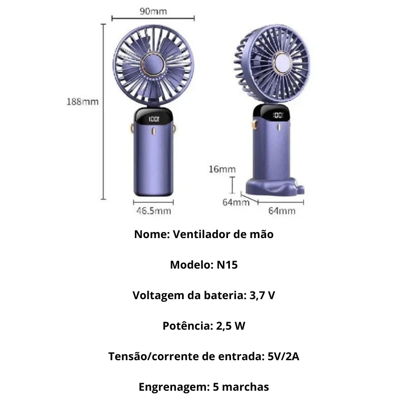 FoldBreeze Mini Fan – Ventilador Portátil Recarregável com 5 Velocidades e Suporte