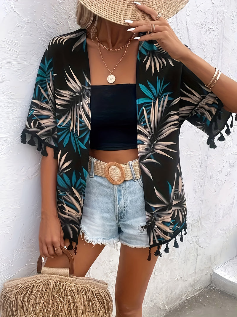 Kimono Tropical com Franjas – Elegância e Conforto para Todas as Ocasiões