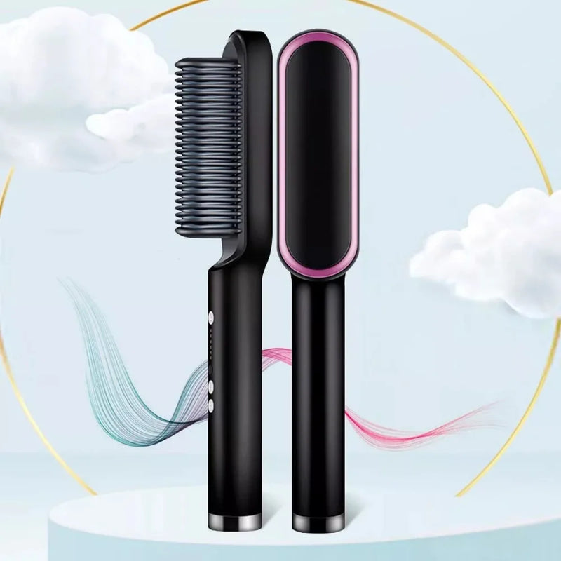 Escova de Cabelo 3 em 1 Elétrica - Pente de Aquecimento Alisador Bivolt 120/220V