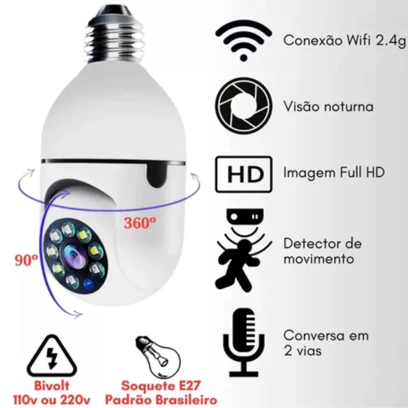 CamLuz 360º – Lâmpada com Câmera Wi-Fi Full HD [Segurança Invisível e Inteligente]