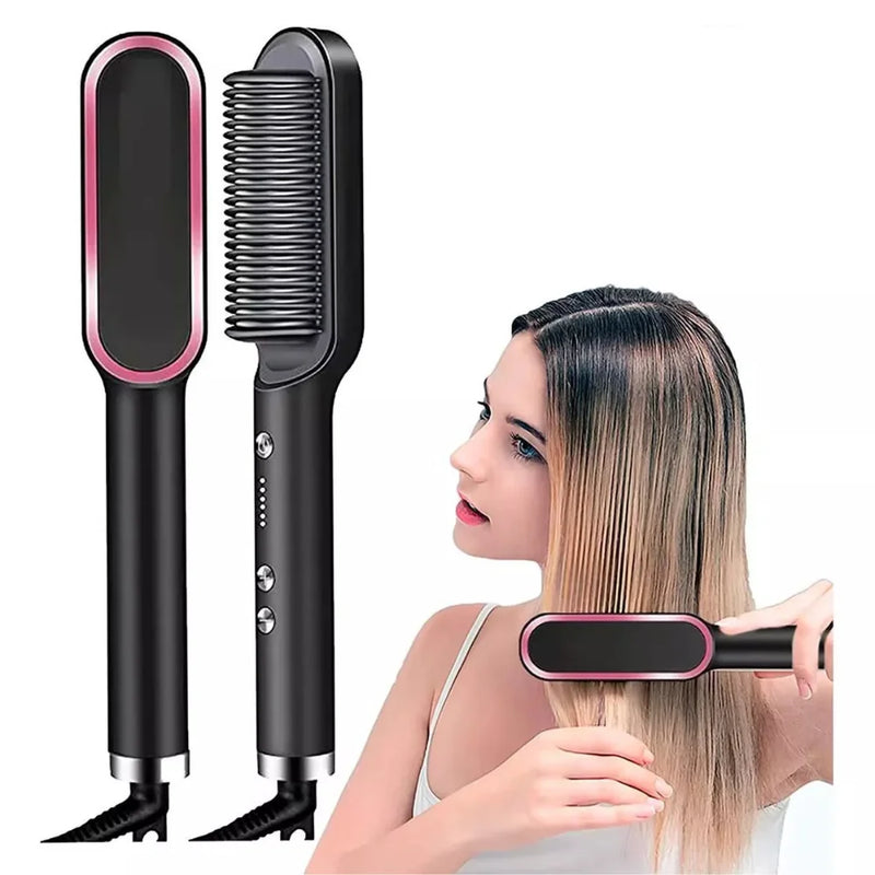 Escova de Cabelo 3 em 1 Elétrica - Pente de Aquecimento Alisador Bivolt 120/220V