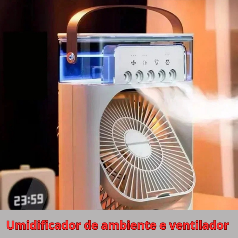 CoolBreeze Pro – Mini Ar-Condicionado 3 em 1 com Umidificador e Luz Noturna LED
