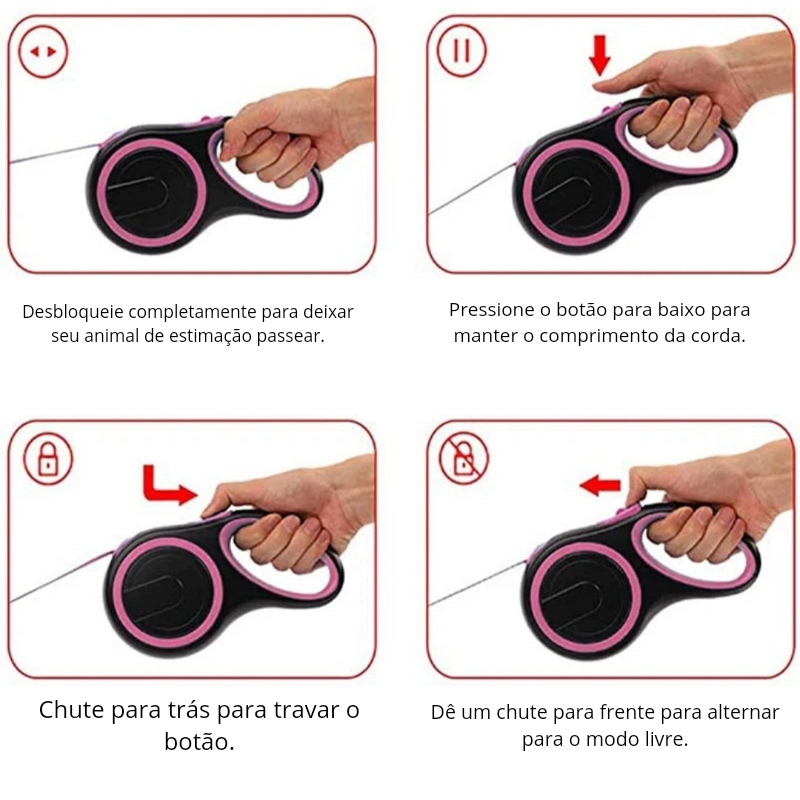 EasyWalk Retrátil – Guia de Nylon Extensível para Cães de Todos os Tamanhos