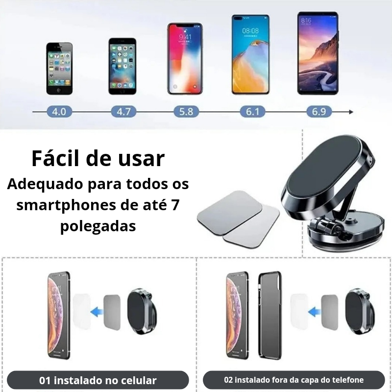 Suporte Magnético Dobrável – Ajuste Multiângulo para Celular no Carro