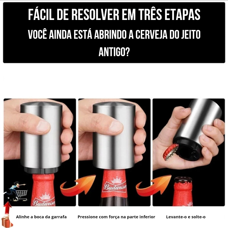 Abridor de Garrafa Automático – Prático, Sem Marcas e com Ímã Embutido