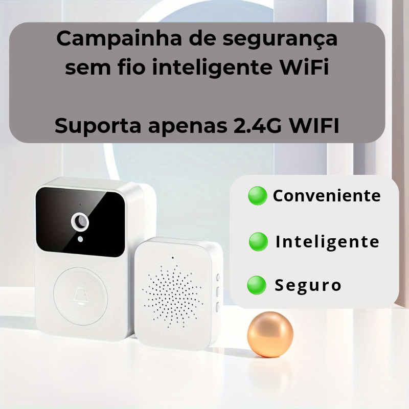 Campainha de Vídeo Wi-Fi – Câmera HD, Visão Noturna e Áudio de 2 Vias