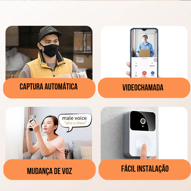Campainha de Vídeo Wi-Fi – Câmera HD, Visão Noturna e Áudio de 2 Vias