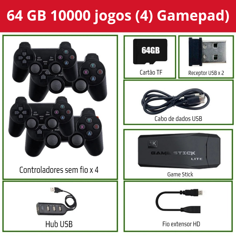 Console de Videogame Retrô 4K – Game Stick Portátil com 20.000 Jogos
