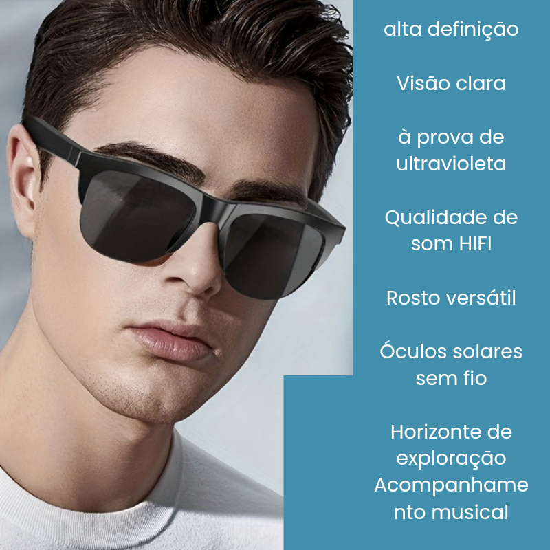 Óculos Inteligentes Bluetooth 5.3 – Áudio HIFI com Microfone e Controle Touch