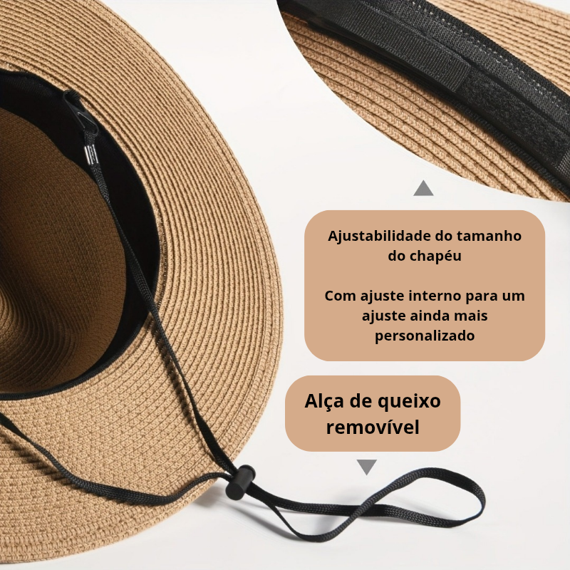 Fedora de Palha para Homens - Chapéu Panamá de Verão com Aba Larga