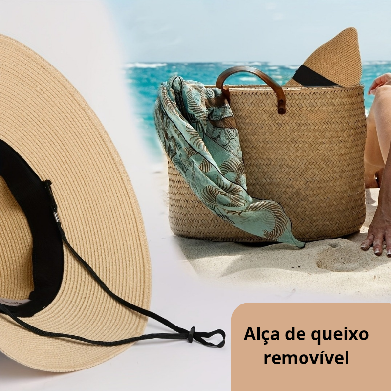Fedora de Palha para Homens - Chapéu Panamá de Verão com Aba Larga