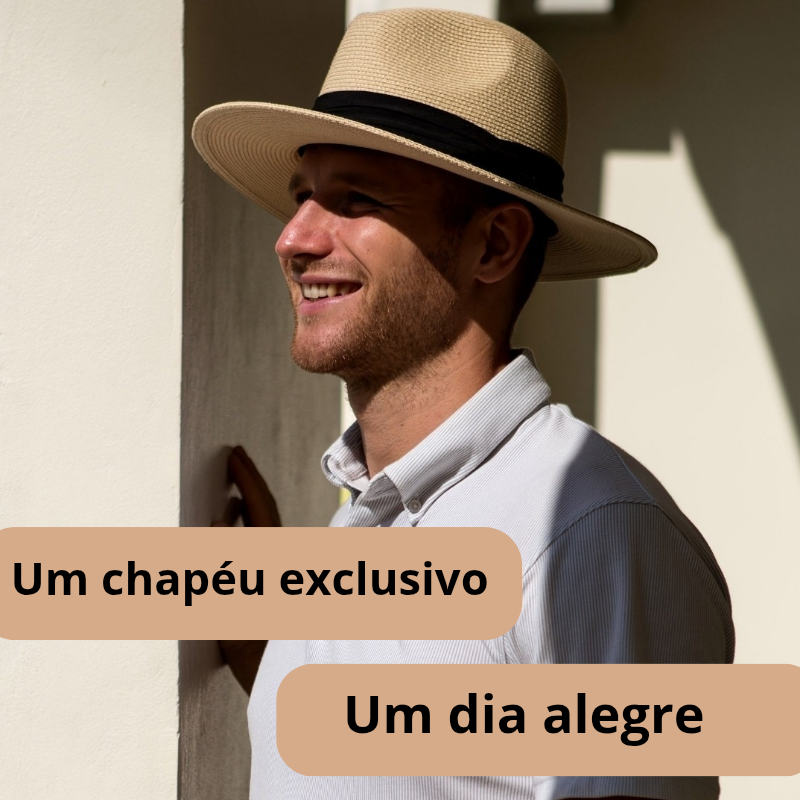 Fedora de Palha para Homens - Chapéu Panamá de Verão com Aba Larga