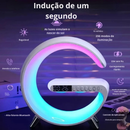 Carregador Sem Fio Multifuncional 5 em 1 – Base com Som, Luz RGB e Carregamento Rápido para Organizar e Turbinar Sua Rotina