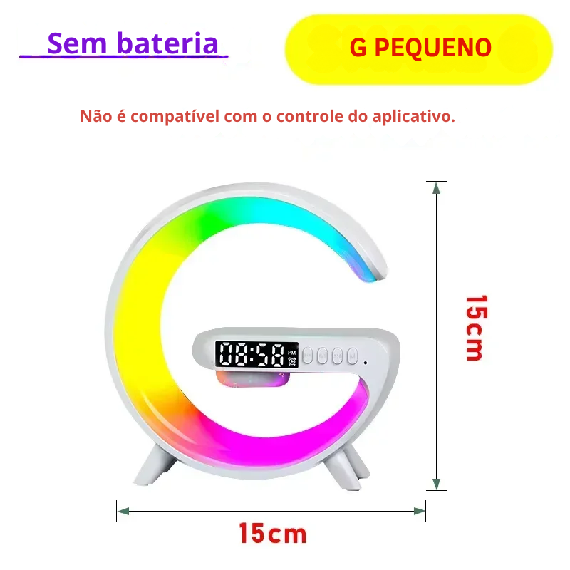 Carregador Sem Fio Multifuncional 5 em 1 – Base com Som, Luz RGB e Carregamento Rápido para Organizar e Turbinar Sua Rotina