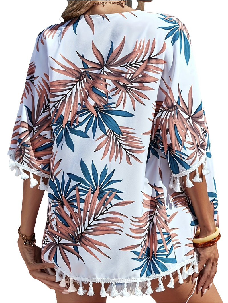 Kimono Tropical com Franjas – Elegância e Conforto para Todas as Ocasiões