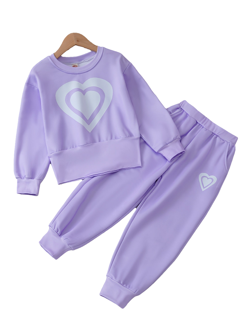 Conjunto Esportivo Infantil 2PCS – Moletom e Calça com Estampa de Corações