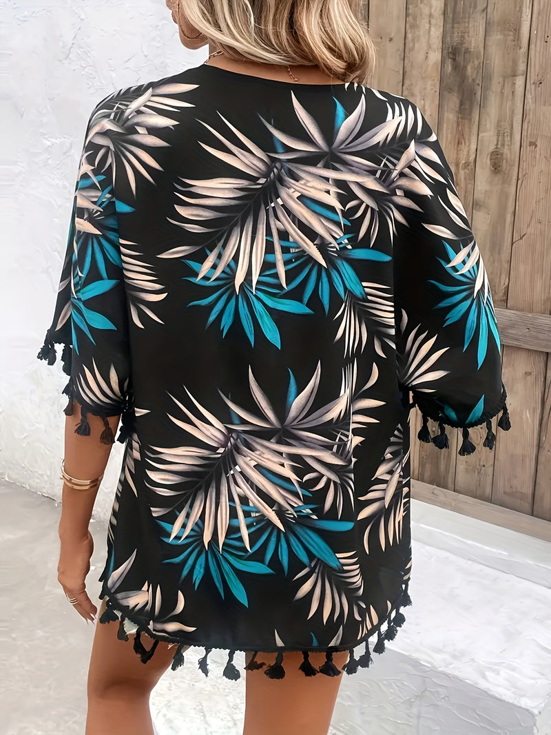 Kimono Tropical com Franjas – Elegância e Conforto para Todas as Ocasiões