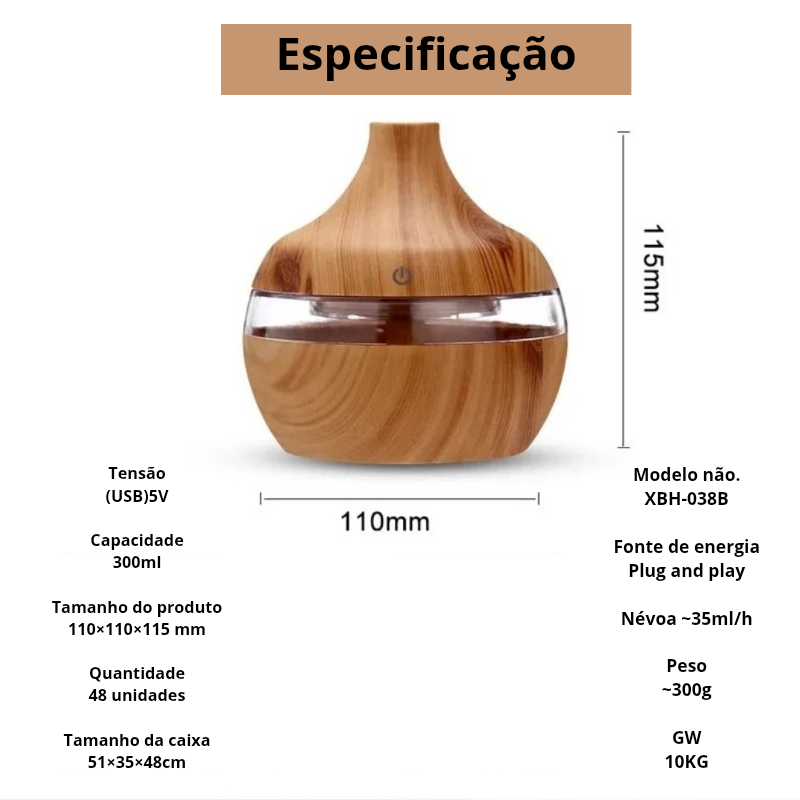 ZenWood – Umidificador Difusor de Ar Elétrico [Aromaterapia Relaxante em Cada Canto